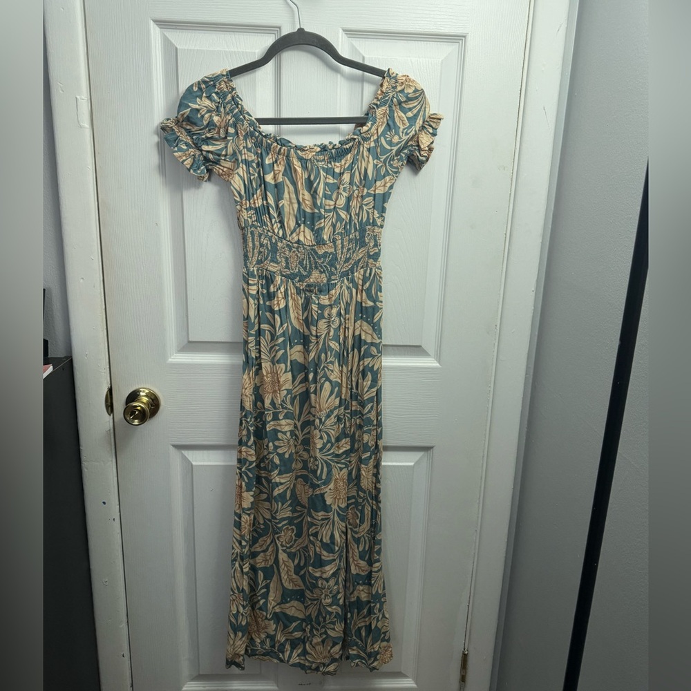 Patrons of Peace Blue and Cream Floral‎ Maxi Dress